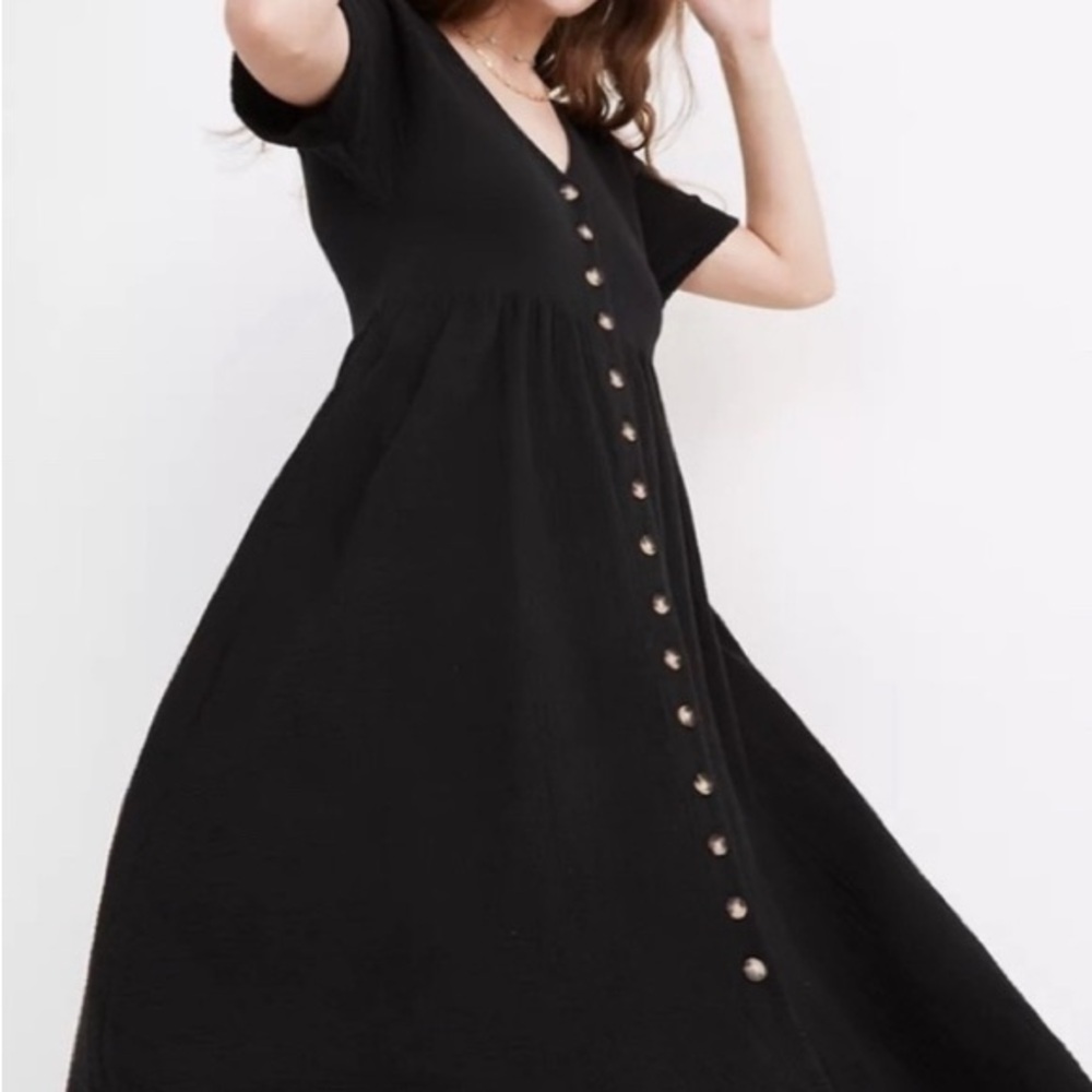 Madewell Black Midi Dress with Button Detail